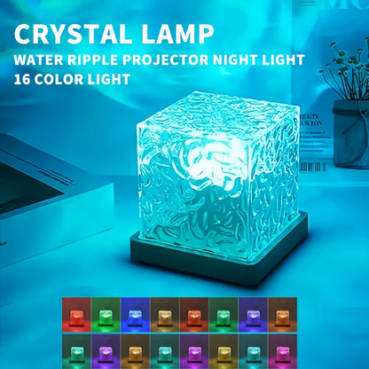 Lámpara Cristal de Olas — Proyector de Luz Nocturna, 16 Colores