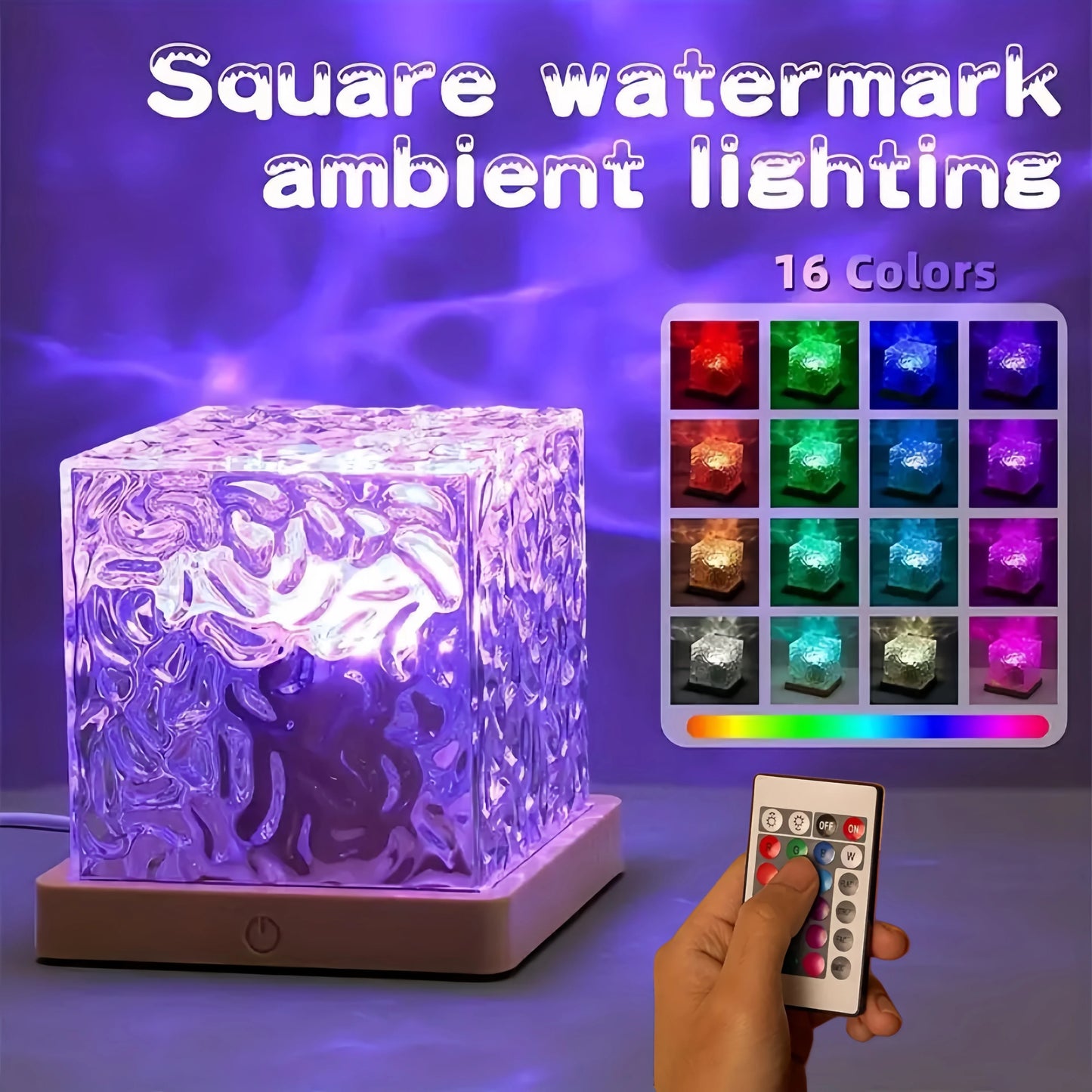 Lámpara Cristal de Olas — Proyector de Luz Nocturna, 16 Colores