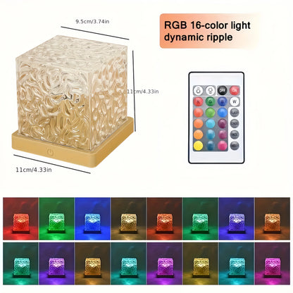 Lámpara Cristal de Olas — Proyector de Luz Nocturna, 16 Colores