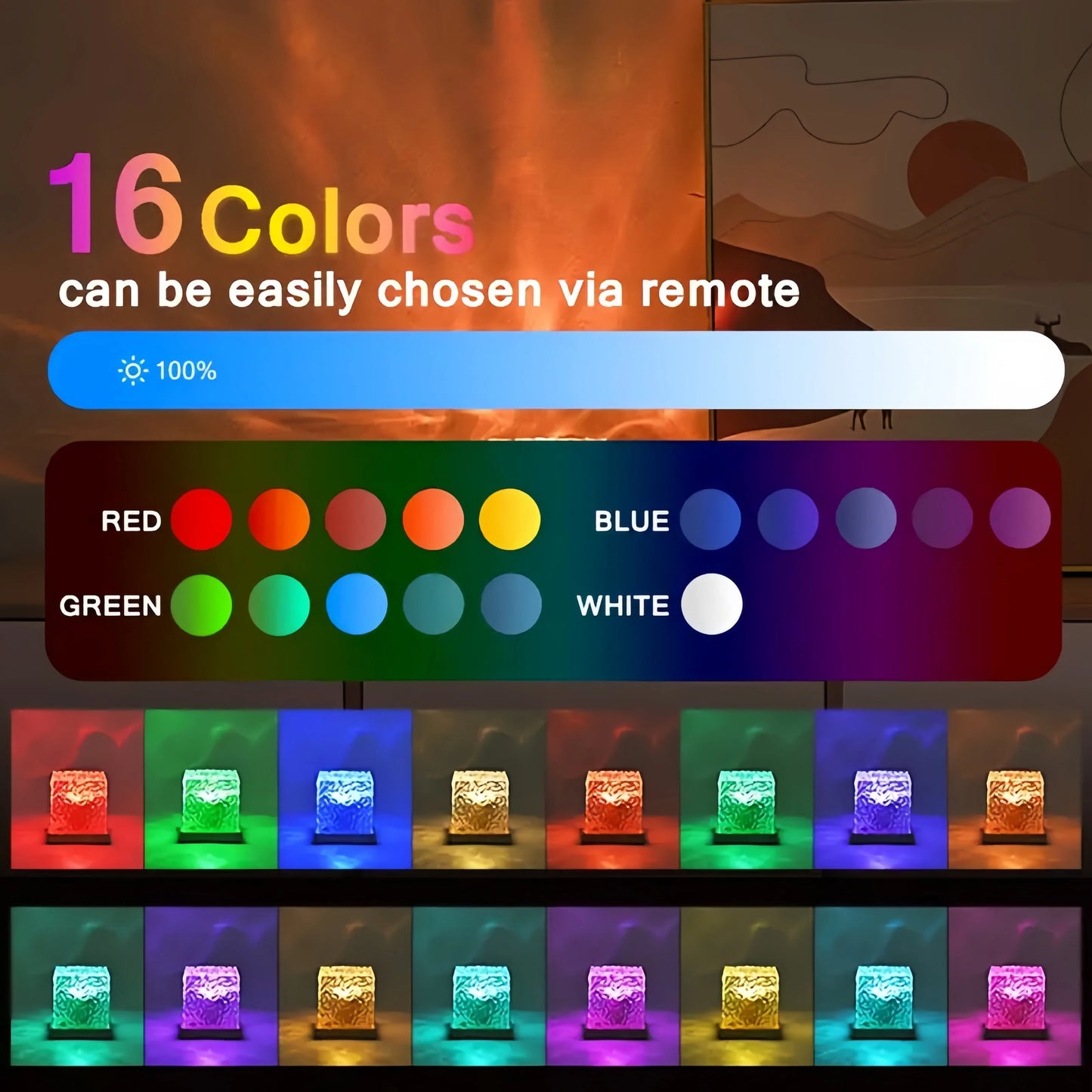 Lámpara Cristal de Olas — Proyector de Luz Nocturna, 16 Colores