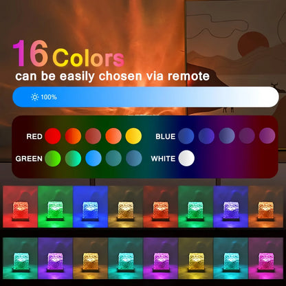 Lámpara Cristal de Olas — Proyector de Luz Nocturna, 16 Colores